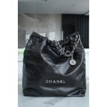 𝗖𝗛𝗔𝗘𝗡𝗟✦𝟐𝟐𝗣 Advanced Handcraft Workshop 𝟐𝟐 Handbag Genuine Leather Large Black Silver