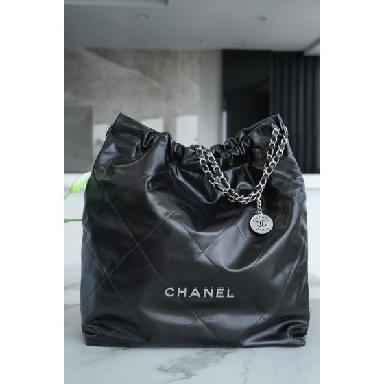 𝗖𝗛𝗔𝗘𝗡𝗟✦𝟐𝟐𝗣 Advanced Handcraft Workshop 𝟐𝟐 Handbag Genuine Leather Large Black Silver