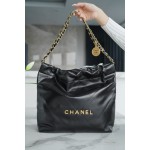 𝗖𝗛𝗔𝗘𝗡𝗟 ✦𝟐𝟐𝗣 spring and summer new 𝟐𝟐 handbag authentic tail leather black gold
