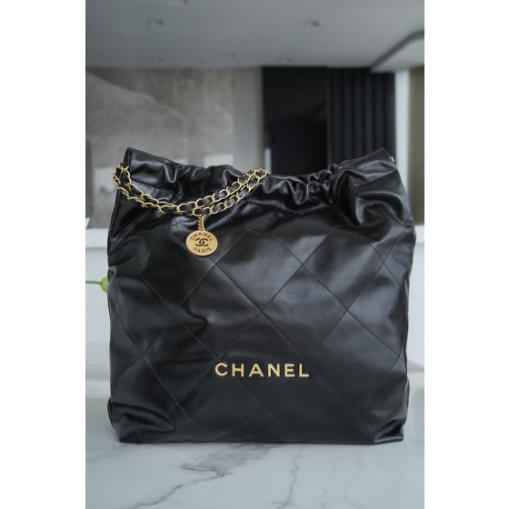 𝗖𝗛𝗔𝗘𝗡𝗟✦𝟐𝟐𝗣 Advanced Handcraft Workshop 𝟐𝟐 Handbag Genuine Leather Large Black Gold