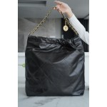 𝗖𝗛𝗔𝗘𝗡𝗟✦𝟐𝟐𝗣 Advanced Handcraft Workshop 𝟐𝟐 Handbag Genuine Leather Large Black Gold
