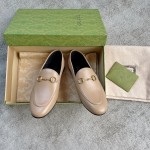 Gucci Super classic leather style mixed sheepskin leather leather sole horsebit buckle single shoes skin tone