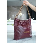 𝗖𝗛𝗔𝗘𝗡𝗟 ✦𝟐𝟐𝗣 autumn and winter new 𝟐𝟐 handbag genuine tail leather wine red medium