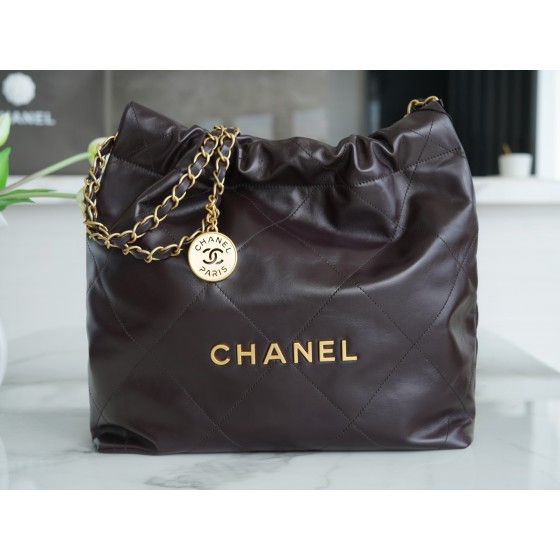 𝗖𝗛𝗔𝗘𝗡𝗟✦ 𝟐𝟐𝗣Spring/Summer New 𝟐𝟐Handbag Genuine Tail Leather Chocolate Trumpet