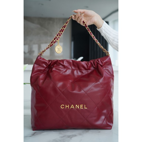 𝗖𝗛𝗔𝗘𝗡𝗟✦ 𝟐𝟐𝗣Spring/Summer New 𝟐𝟐Handbag Genuine Tail Leather Carmine Medium