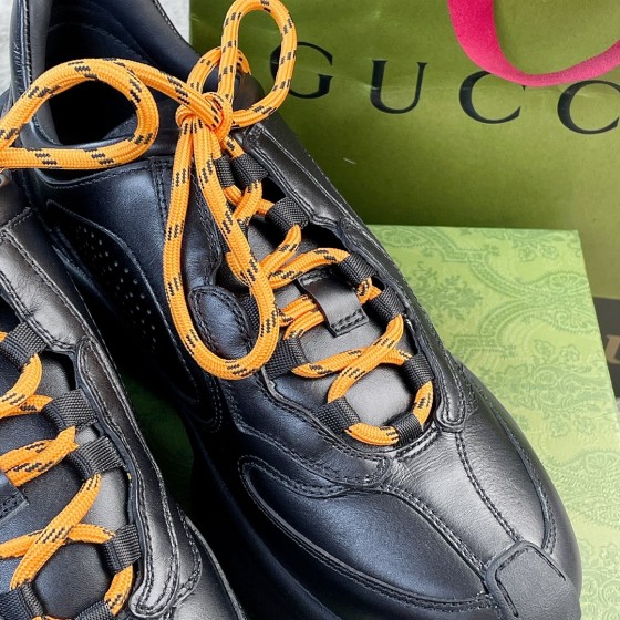 Full leather version of the Gucci RUN collection Cowhide Sheepskin running shoes Black