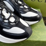 Gucci RUN all-leather cowhide sheepskin running shoes black and white