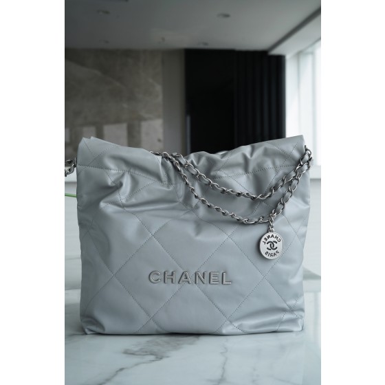 𝗖𝗛𝗔𝗘𝗡𝗟✦𝟐𝟐𝗣Spring/Summer New 𝟐𝟐Handbag Gray Silver Buckle Small 🐘