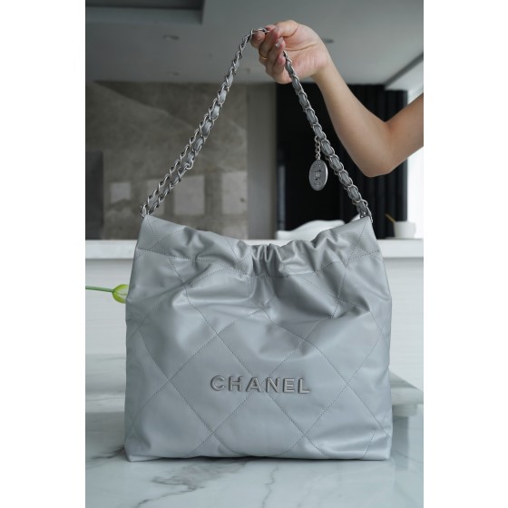 𝗖𝗛𝗔𝗘𝗡𝗟✦𝟐𝟐𝗣Spring/Summer New 𝟐𝟐Handbag Gray Silver Buckle Small 🐘