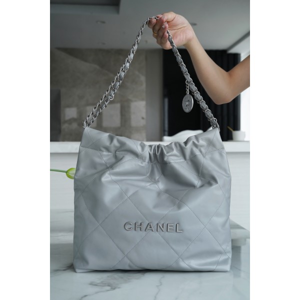 𝗖𝗛𝗔𝗘𝗡𝗟✦𝟐𝟐𝗣Spring/Summer New 𝟐𝟐Handbag Gray Silver Buckle Small 🐘