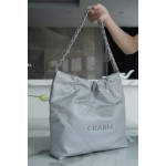 𝗖𝗛𝗔𝗘𝗡𝗟✦𝟐𝟐𝗣Spring/Summer New 𝟐𝟐Handbag Gray Silver Buckle Small 🐘