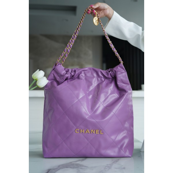 𝗖𝗛𝗔𝗘𝗡𝗟✦𝟐𝟐𝗣Spring/Summer New 𝟐𝟐Handbag Genuine Tail Leather Large Purple