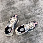 Gucci canvas cowhide interspersed with pink leather stripes trimmed poppet shoes pink spelling