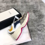 Gucci canvas cowhide interspersed with pink leather stripes trimmed poppet shoes pink spelling