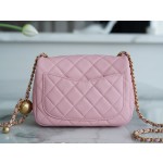 𝗖𝗛𝗔𝗘𝗡𝗟✦ Metal Ball Square Fatty Genuine Leather Peach Powder