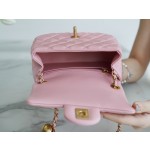 𝗖𝗛𝗔𝗘𝗡𝗟✦ Metal Ball Square Fatty Genuine Leather Peach Powder