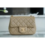 𝗖𝗛𝗔𝗘𝗡𝗟✦ Metal Ball Square Fatty Genuine Leather Milk Coffee Apricot