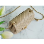 𝗖𝗛𝗔𝗘𝗡𝗟✦ Metal Ball Square Fatty Genuine Leather Milk Coffee Apricot