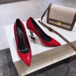 Saint Laurent classic model YSL logo heeled high heels using imported Italian cow patent leather