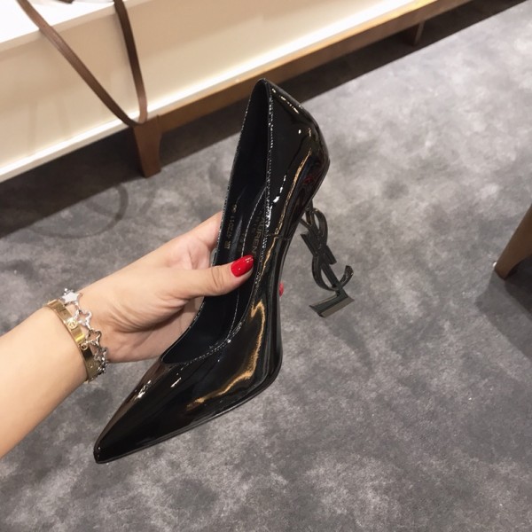 Saint Laurent classic model YSL logo heeled high heels using imported Italian cow patent leather