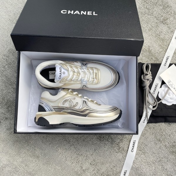 CHANEL A very good-looking sneaker TPU outsole Custom fabric metallic texture