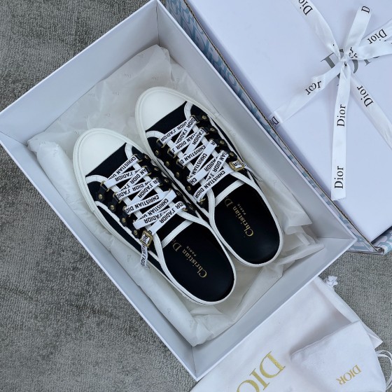 DIOR Canvas half slipper Water-dyed sheepskin lining TPU outsole Black canvas