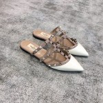 Valentino VT Collection Three Strap Flat Heel Slipper Patent Leather White