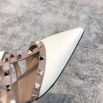 Valentino VT Collection Three Strap Flat Heel Slipper Patent Leather White