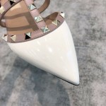 Valentino VT Collection Three Strap Flat Heel Slipper Patent Leather White