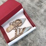 Valentino VT Collection Three Strap Flat Heel Slipper Patent Leather Blue