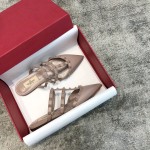 Valentino VT Three Strap Flat Heel Slipper Nude Pink