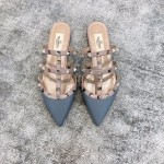 Valentino VT Collection Three Strap Flat Heel Slipper Haze Blue