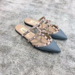 Valentino VT Collection Three Strap Flat Heel Slipper Haze Blue