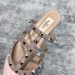 Valentino VT Collection Three Strap Flat Heel Slipper Patent Leather Pink