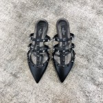 Valentino VT Collection Three Strap Flat Heel Slipper All Black