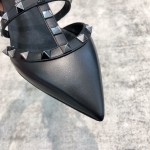 Valentino VT Collection Three Strap Flat Heel Slipper All Black