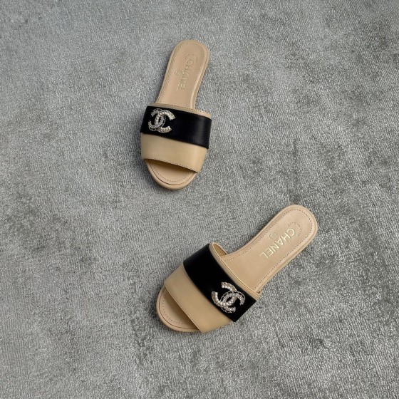 CHANEL Chanel slippers pearl leather strips and small diamond combination imported A grade sheepskin