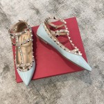 Valentino VT Collection Two Strap Flats Patent Leather Blue