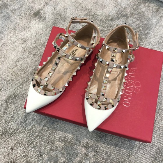 Valentino VT Collection Two Strap Flats Patent Leather White