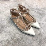 Valentino VT Collection Two Strap Flats Patent Leather White