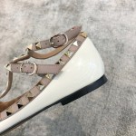 Valentino VT Collection Two Strap Flats Patent Leather White