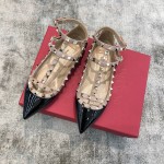 Valentino VT Collection Two Strap Flats Patent Leather Black