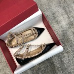 Valentino VT Collection Two Strap Flats Patent Leather Black