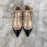 Valentino VT Collection Two Strap Flats Patent Leather Black