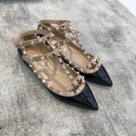 Valentino VT Collection Two Strap Flats Patent Leather Black