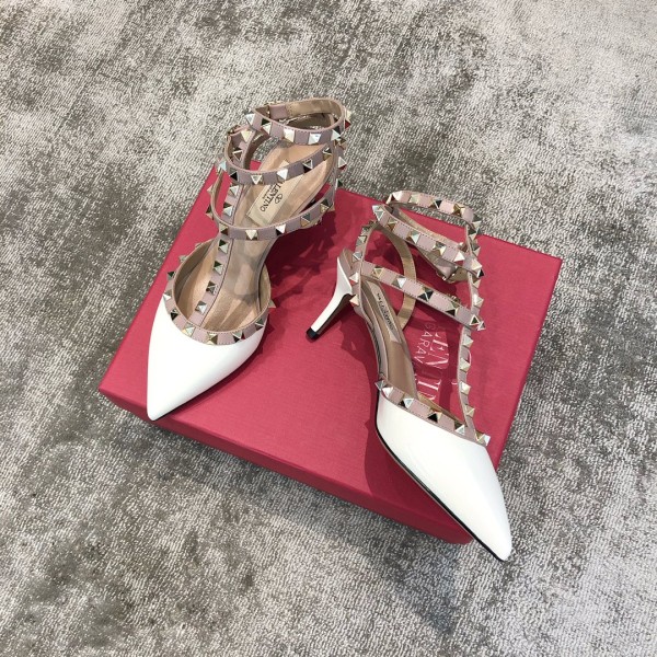 Valentino VT Collection Triple Strap Mid Heel 6.5cm Patent Leather White