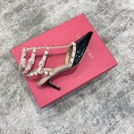 Valentino VT Collection Triple Strap Mid Heel 6.5cm Patent Leather Black