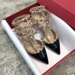 Valentino VT Collection Triple Strap Mid Heel 6.5cm Patent Leather Black