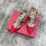 Valentino VT Collection Triple Strap Mid Heel 6.5cm Patent Leather Red