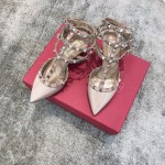 Valentino VT Collection Triple Strap Mid Heel 6.5cm Patent Leather Nude Pink